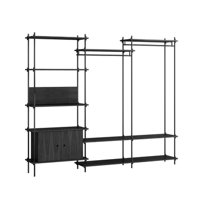 MOEBE triple shelving system, 1 cabinet, 2 open clothes rails