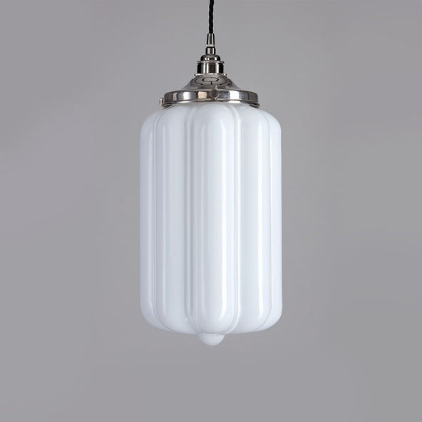 Ex Display Old School Electric Ellington Pendant Light, Opal Glass - Polished Nickel