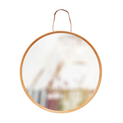 Circular mirror with leather strap