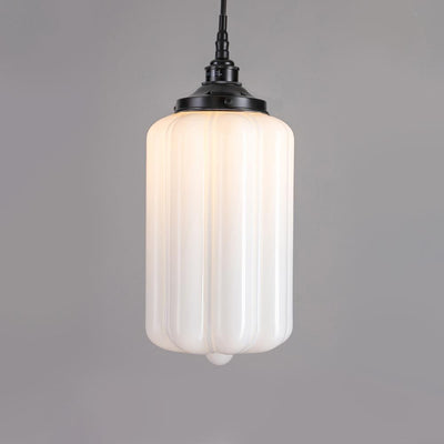 Old School Electric Ellington Pendant Light - Opal - Black IP44 Bathroom Edition