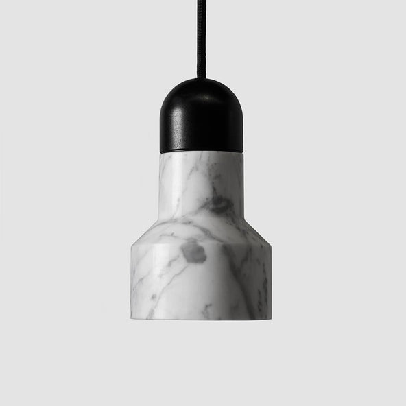 Outlet Qie pendant - Marble or lavastone - White marble with black fitting