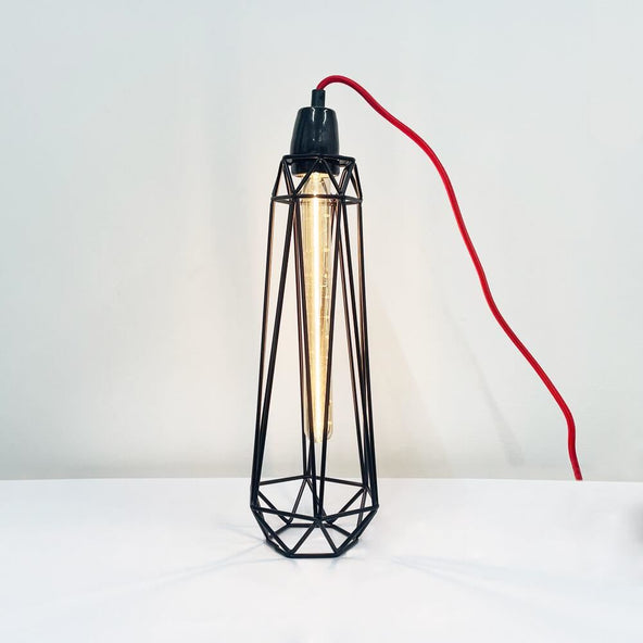 Outlet Diamond cage table lamp - Slim 2, Black with red cable