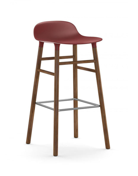 Outlet Form barstool - wooden legs - Walnut, Red, 75cm