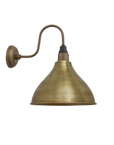 Outlet Brooklyn Vintage Antique Swan Neck Wall Sconce - 12in Cone - Brass Shade - Pewter Accent