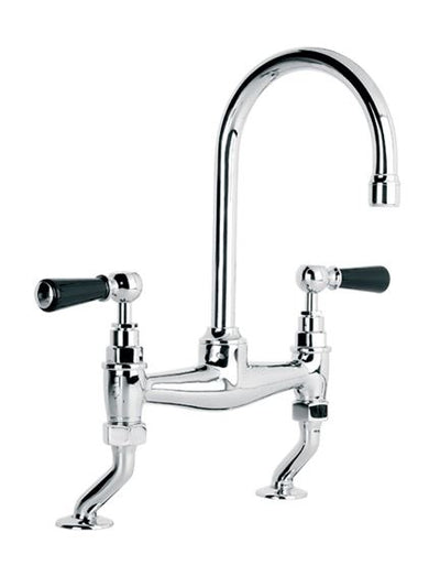 Lefroy Brooks Classic Basin Bridge Mixer with Black Ceramic Lever Handles