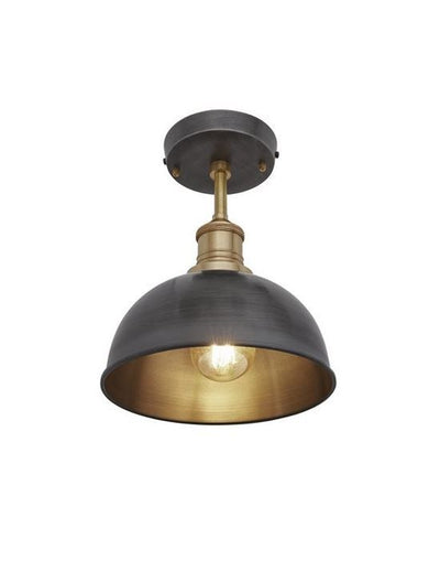 Outlet Brooklyn flush ceiling light - dome shade - Small - pewter shade / brass fitting