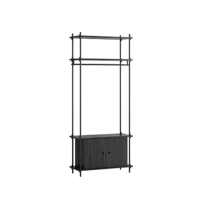 MOEBE single shelving system with cabinet and clothes rail