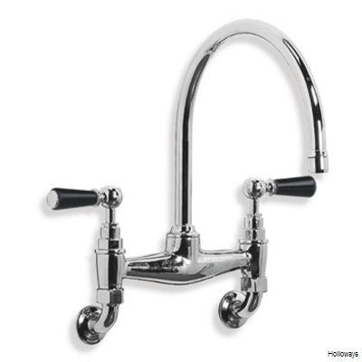 Lefroy Brooks BL1518 Classic Wall Mounted Bridge Mixer with Black Ceramic Lever Handles