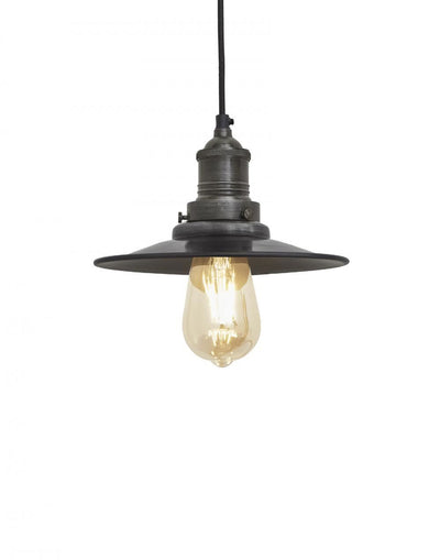 Outlet Brooklyn Antique Flat Industrial Pendant - Small Pewter Shade - Pewter Holder