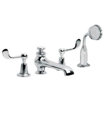 Lefroy Brooks CL1250 Connaught Four Hole Bath Filler Set with Diverter, Pull-Out Handshower and Lever Handles