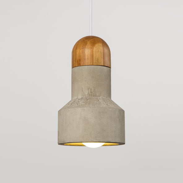 Outlet Qie pendant - Concrete & bamboo - Medium