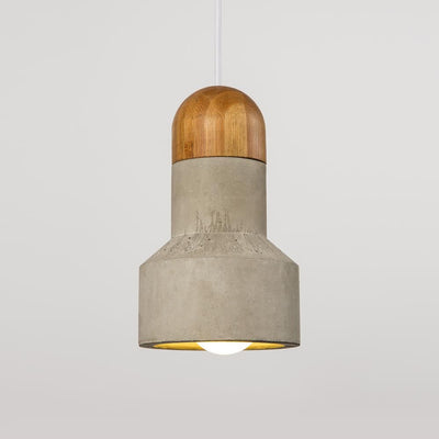 Outlet Qie pendant - Concrete & bamboo - Medium