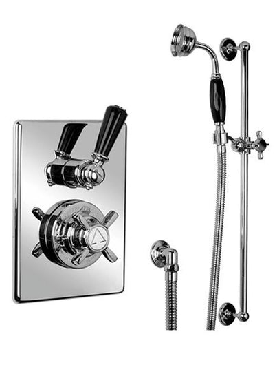 Lefroy Brooks BL8717 Concealed Thermostatic Shower Valve with Black Ceramic Lever Handles, Sliding Rail and Shower Handset -