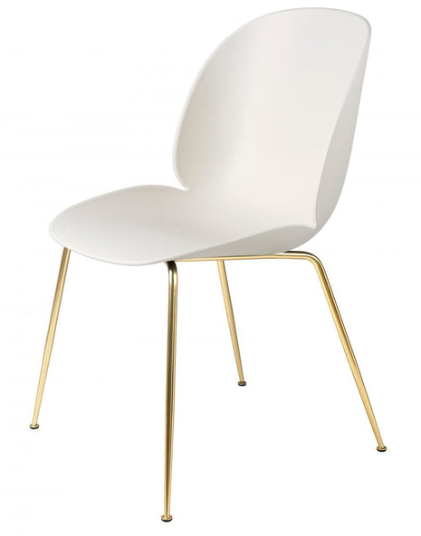 Outlet Quickship Beetle dining chair - conic base - un-upholstered - Semi Matt Brass Base, Alabaster White