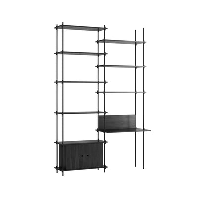 MOEBE double shelving system with desk and cabinet