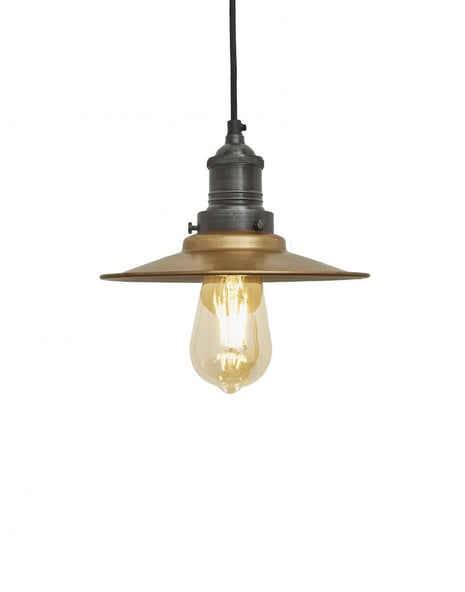 Outlet Brooklyn Antique Flat Industrial Pendant - Small Brass Shade - Pewter Holder