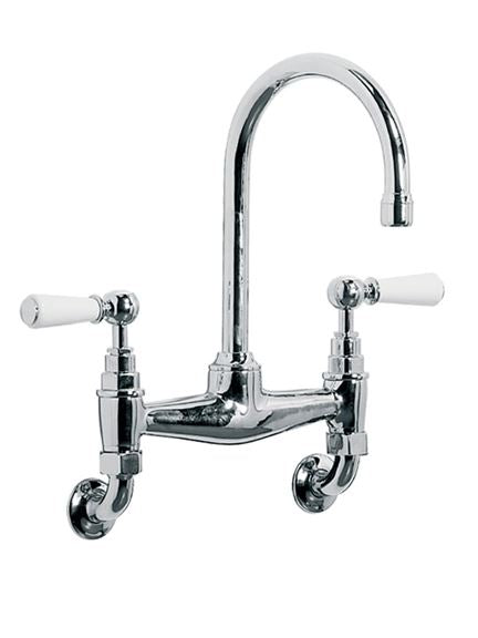 Lefroy Brooks WL9008 Classic Wall Mounted White Lever Basin Bridge Mixer