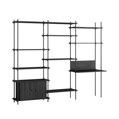 MOEBE triple shelving system with 1 cabinet and desk