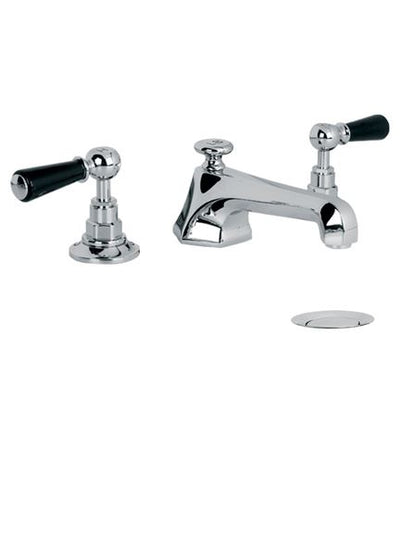 Lefroy Brooks BL1228 Mackintosh Black Ceramic Lever Three Hole Basin Mixer with Pop-Up Waste