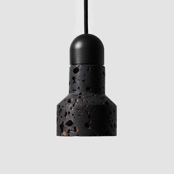 Outlet Qie pendant - Marble or lavastone - Lava stone with black fitting