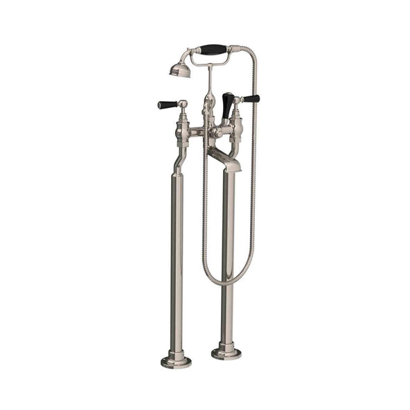 Outlet Lefroy Brooks Classic floor standing bath shower mixer with black ceramic lever handles BL1144 - Silver nickel