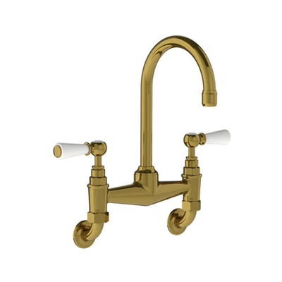 Outlet Lefroy Brooks Classic wall mounted white lever basin bridge mixer WL9008 - Polished brass