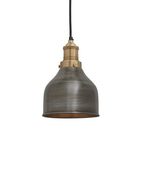 Outlet Brooklyn cone pendant - traditional fittings - Small, Pewter shade / brass fitting