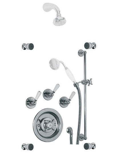 Lefroy Brooks GD8805 Godolphin Archipelago Thermostatic Shower Valve and Flow Controls, Four Body Jets and Sliding Rail