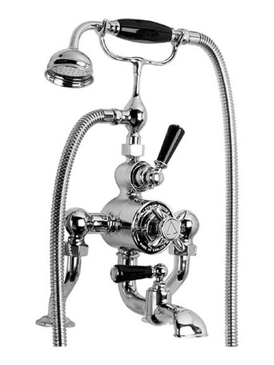 Lefroy Brooks BL8823 Exposed Thermostatic Bath Shower Mixer with Black Ceramic Lever Handles, Cradle and Classic Shower Handset