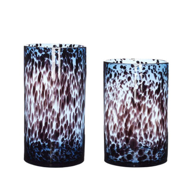 Hubsch Leo Cylinder Vase in Blue and Burgundy, Set of 2