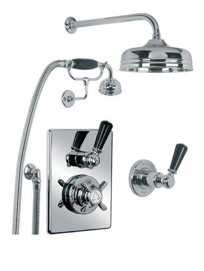 Lefroy Brooks BL8716 Concealed Thermostatic Shower Valve with Black Ceramic Lever Handles, 8 inch Rose and Arm, and Shower Handset -