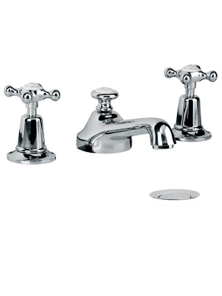 Lefroy Brooks CH1220 Classic Three Hole Basin Mixer with Connaught Handwheels and Pop-Up Waste