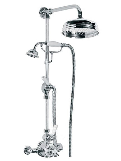 Lefroy Brooks GD8704 Godolphin Exposed Thermostatic Shower Mixing Valve with Riser Kit, Handset, Lever Diverter, 8 inch Rose and Adjustable Riser Pipe Bracket