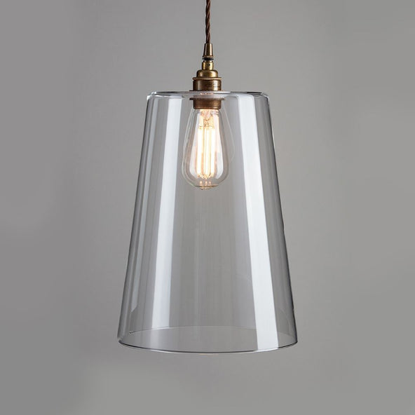 Outlet Old School Electric Tapered blown glass pendant - Large, Brown flex, antique brass fittings