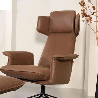 Jess Designs Origami Swivel Lounge Chair with Wings - Sadie Brown Leather with Black Frame