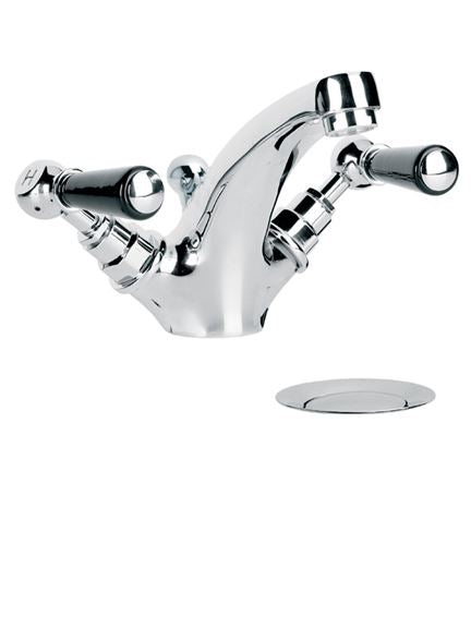 Lefroy Brooks BL1185 Classic Basin Monobloc Mixer with Black Ceramic Lever Handles and Pop-Up Waste