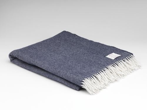 Navy Herringbone Soft Throw