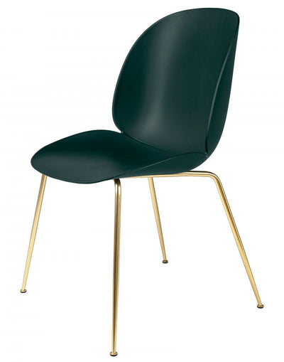 Ex Display GUBI Beetle Dining Chair - Conic Base - Semi Matt Brass Base, Dark Green