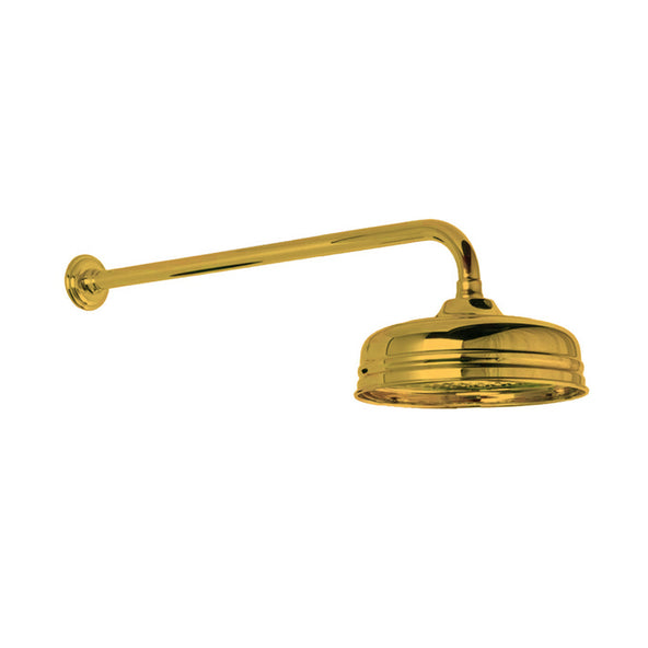 Outlet Lefroy Brooks Classic eight inch shower rose on long wall arm LB1775 - Polished brass